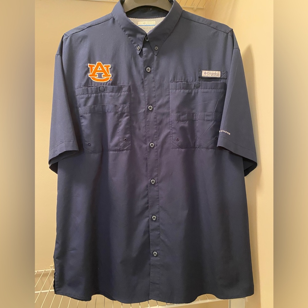 Navy Auburn University Button Down Columbia PFG Shirt with Pockets Men’s XL